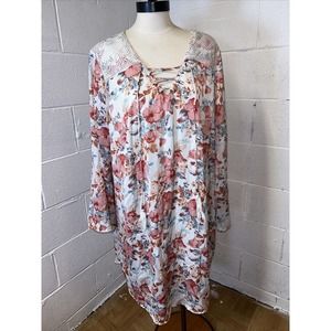 Haute Hippie Tribe Lace Floral Lace Up Boho Midi‎ Knee Length Dress Plus Size 1X